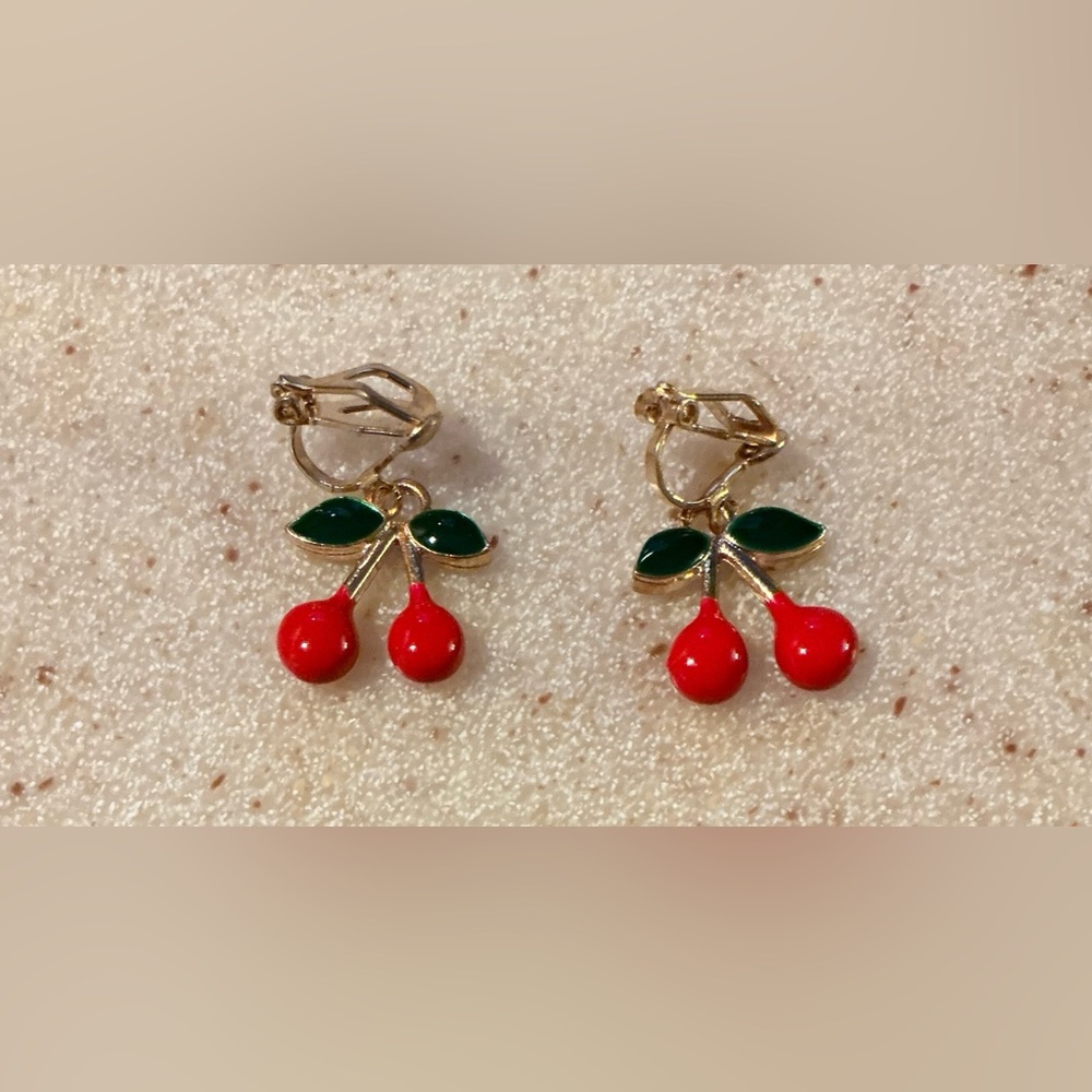 Cherry Drop Earrings in Red and Green